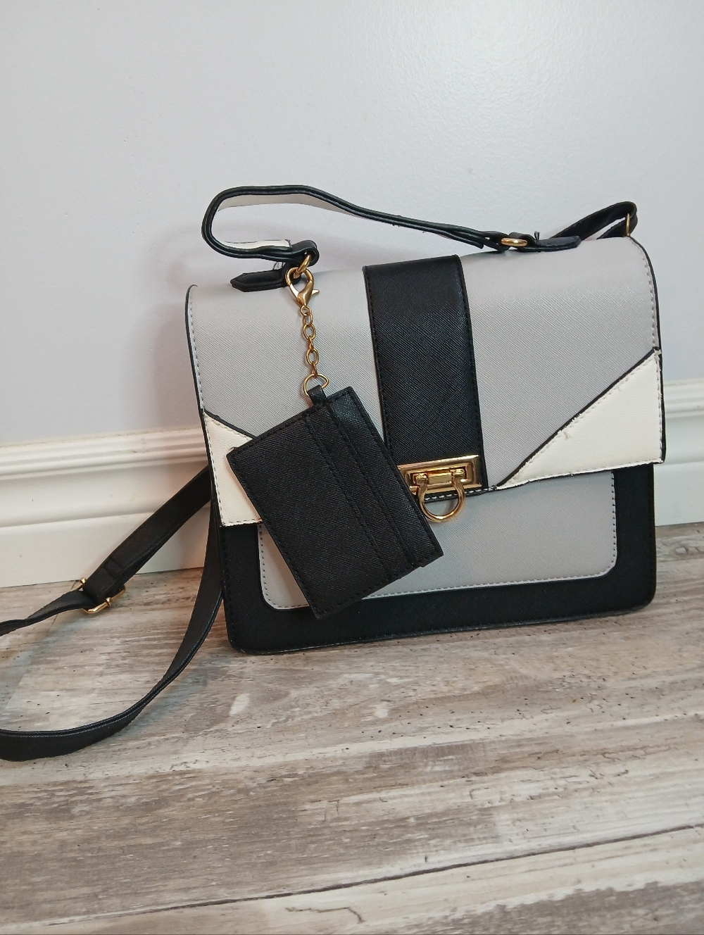 ARDENE Tri-Color Colorblock Crossbody Bag - New with Detachable Card Case